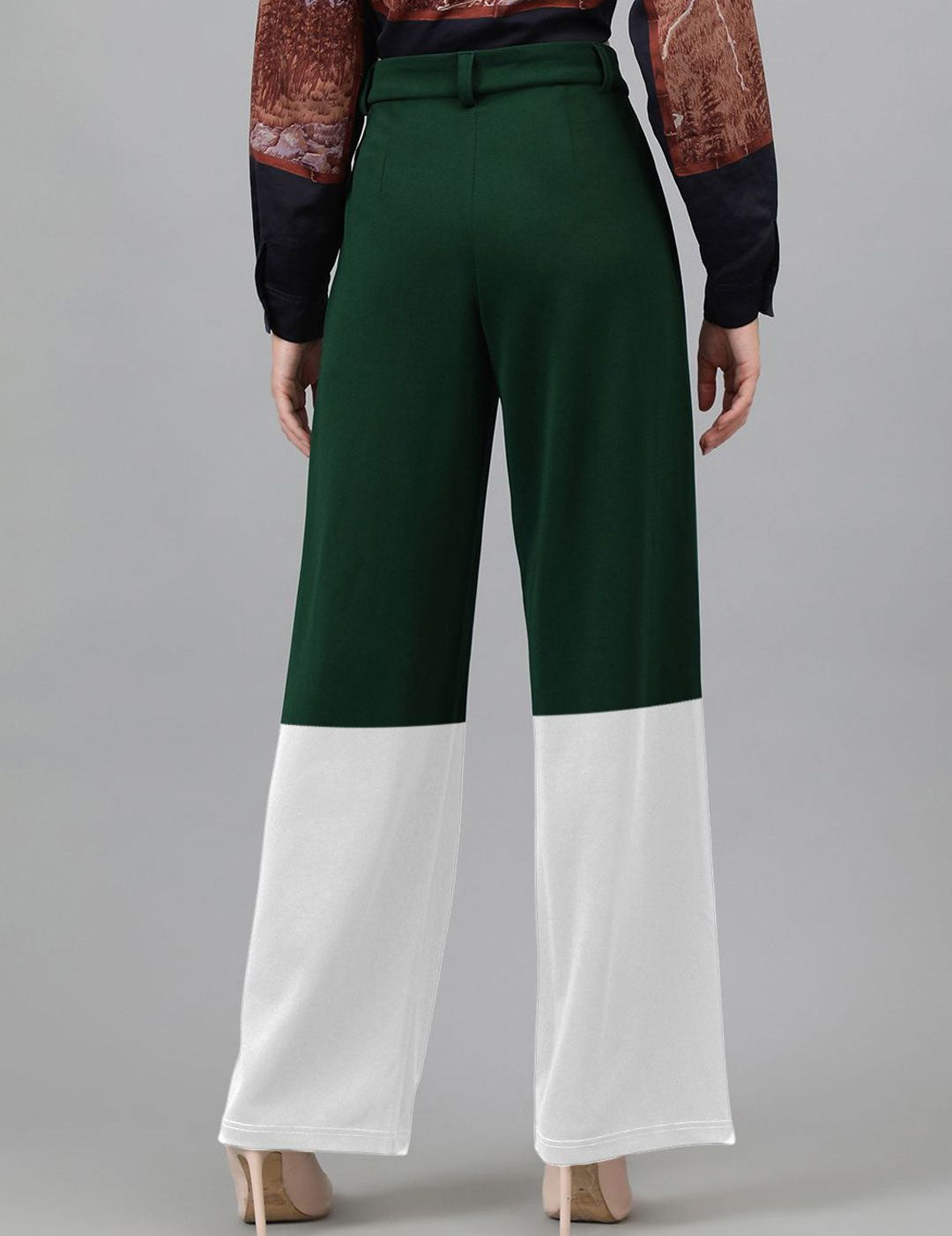 Kotty Women Colourblocked High-Rise Easy Wash Regular Trousers