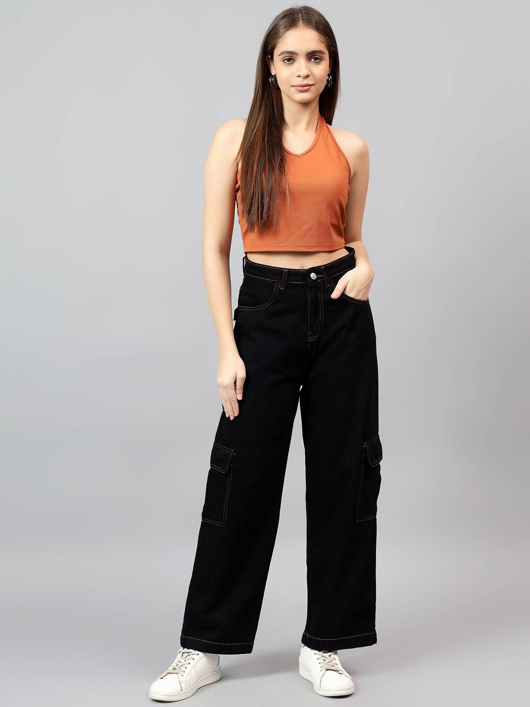 Kotty Women Wide Leg High-Rise Cotton Stretchable Jeans