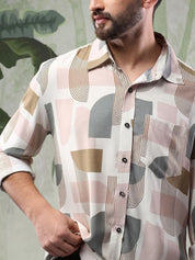 Kotty Men Spread Collar Abstract Printed Cotton Casual Shirt