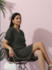 Kotty Women Solid Puff Sleeve A-Line Dress