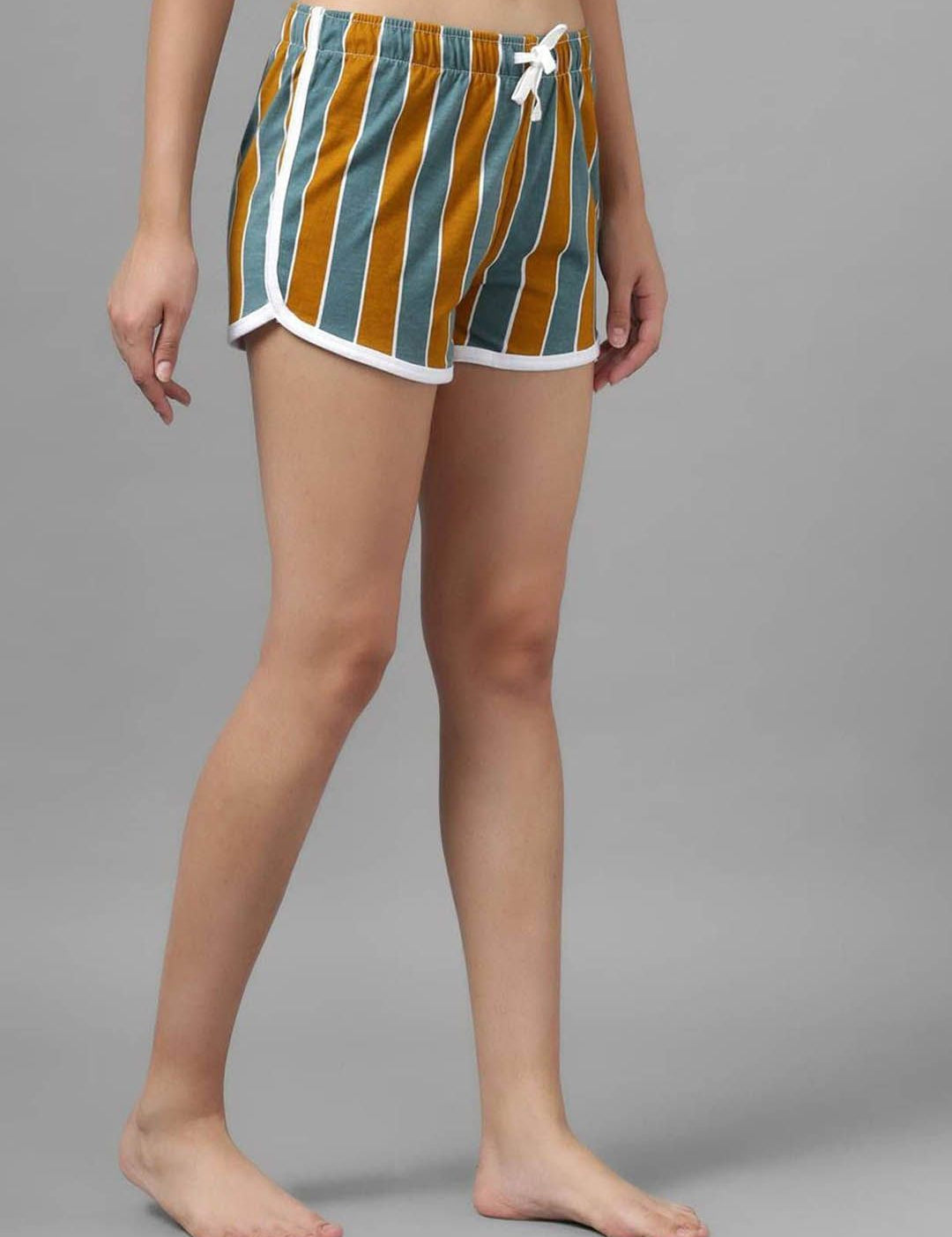 Kotty Women Striped Mid-Rise Cotton Lounge Shorts