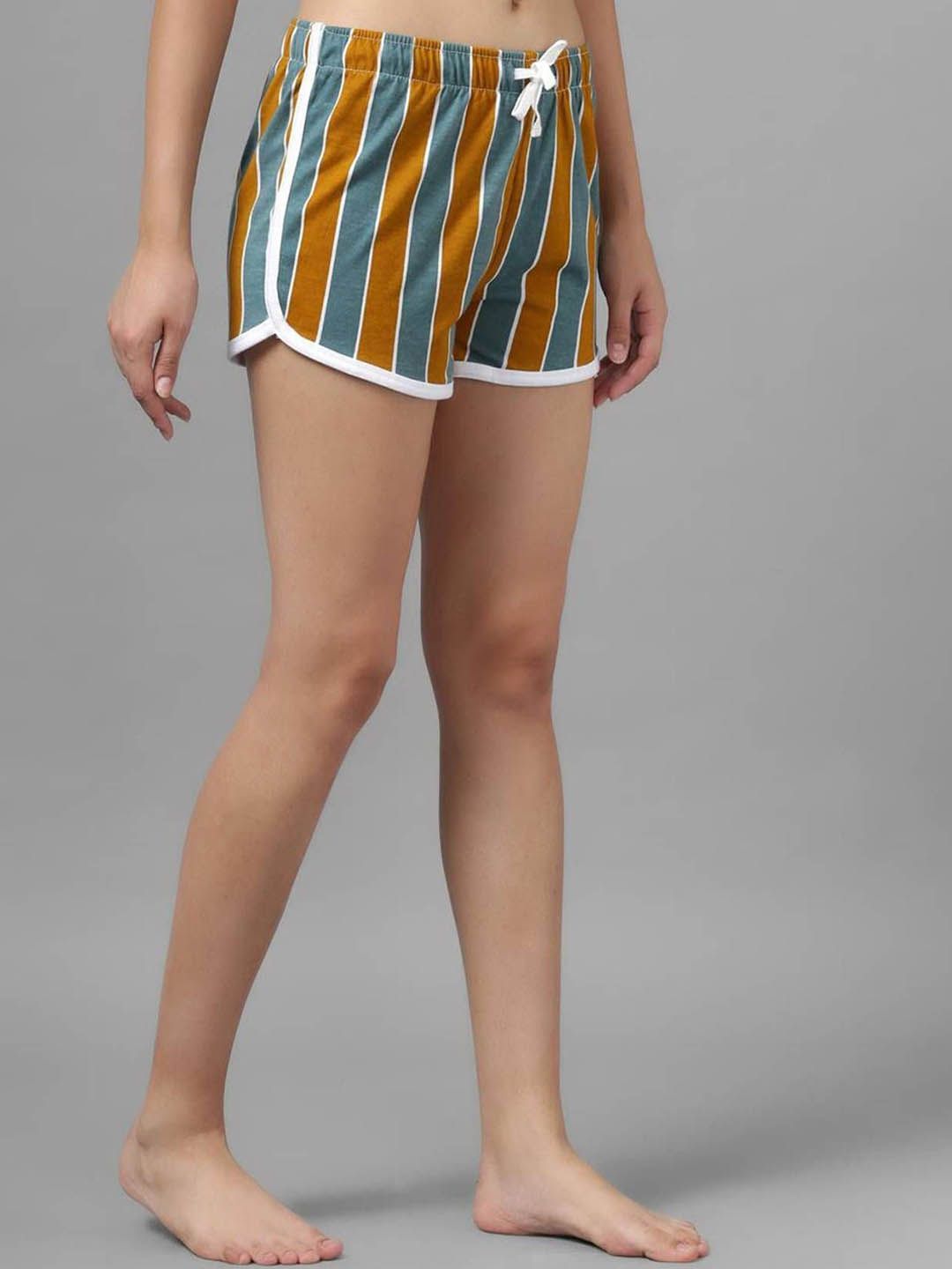 Kotty Women Striped Mid-Rise Cotton Lounge Shorts