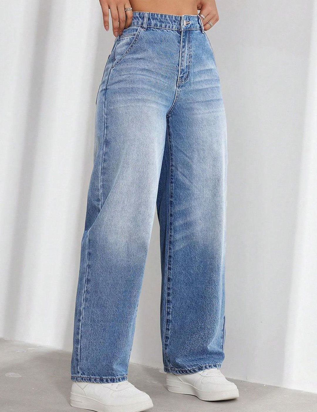 Kotty Women Jean Wide Leg High-Rise Heavy Fade Stretchable Jeans