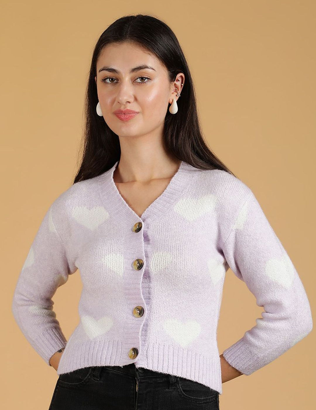 Kotty Women Printed V-Neck Long Sleeves Cardigan