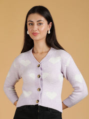 Kotty Women Printed V-Neck Long Sleeves Cardigan