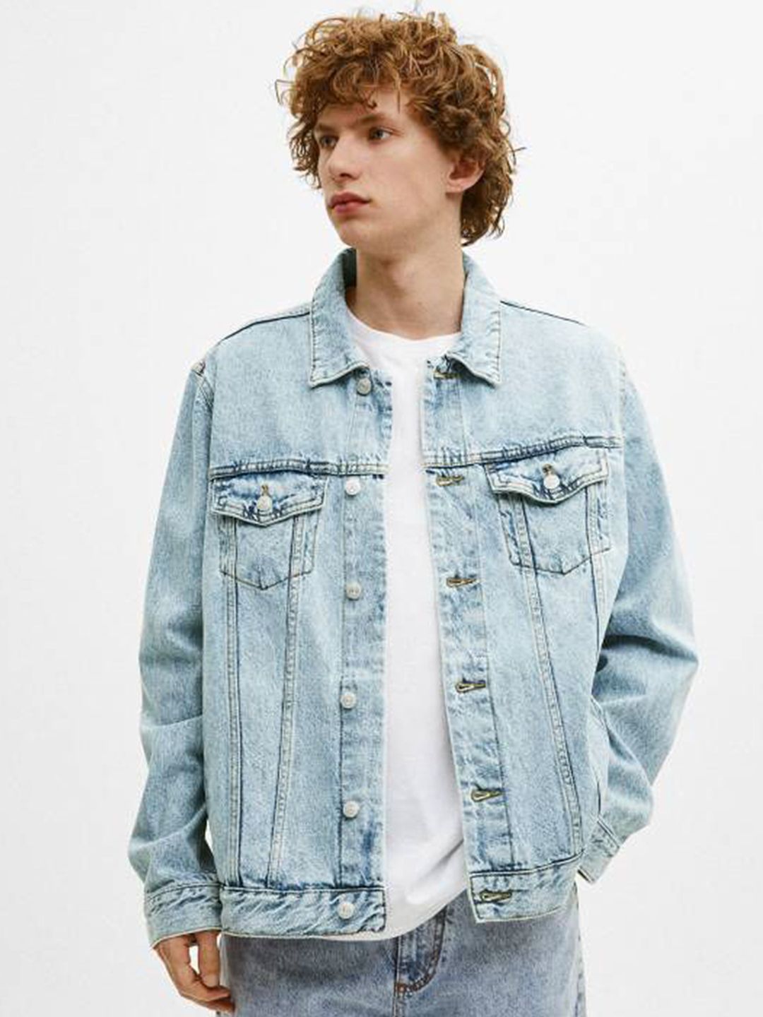 Kotty Men Solid Spread Collar Denim Jacket