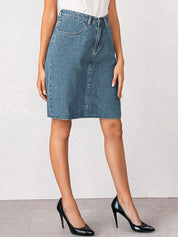 Kotty  Women Solid Denim Pencil Knee-Length Skirt