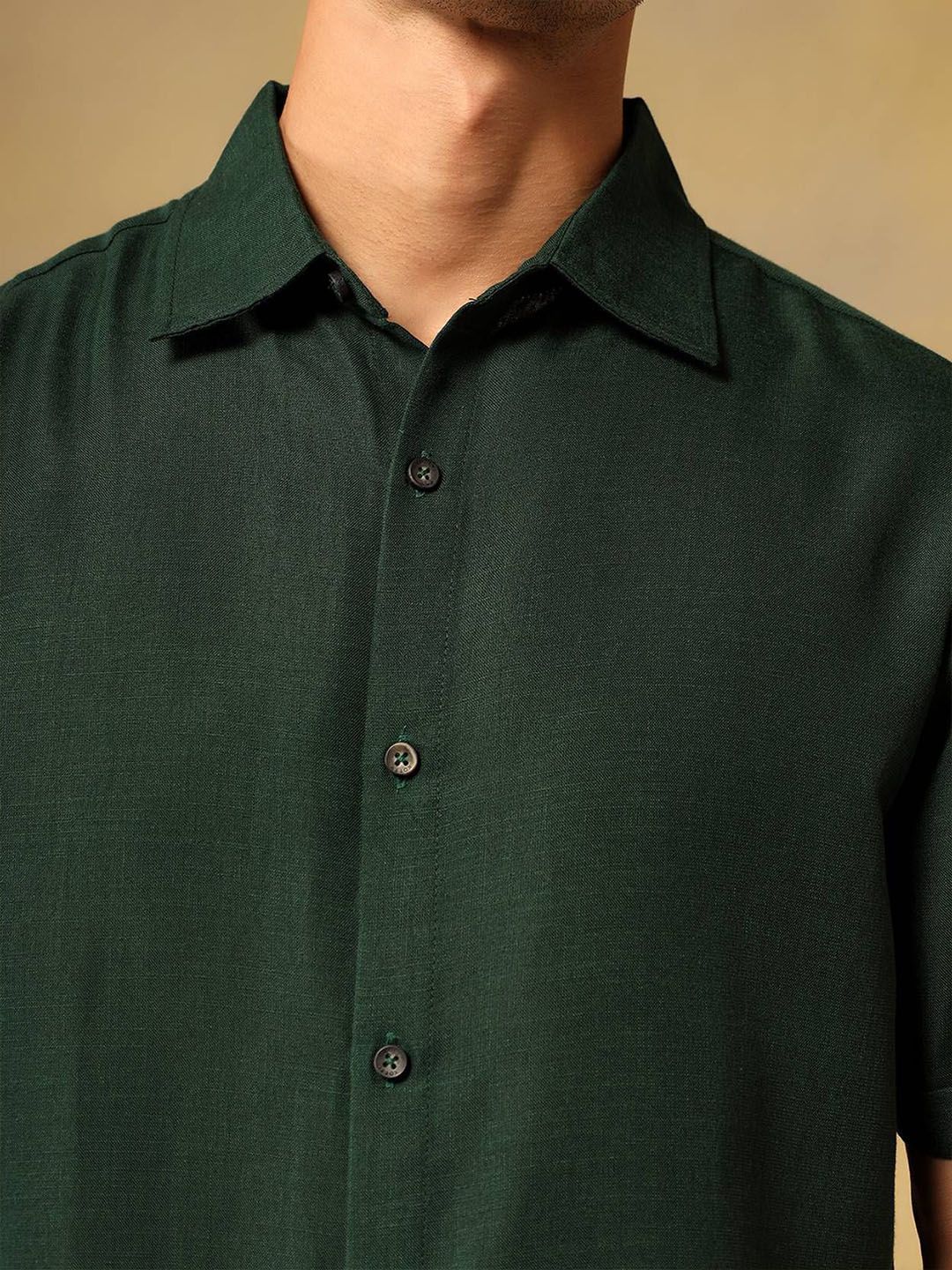 Kotty Men Comfort Fit Solid Spread Collar Linen Casual Shirt