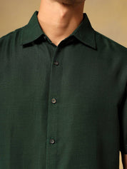 Kotty Men Comfort Fit Solid Spread Collar Linen Casual Shirt