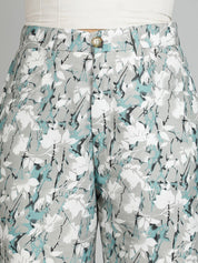 Kotty Women Floral Printed Straight Fit High-Rise Trousers