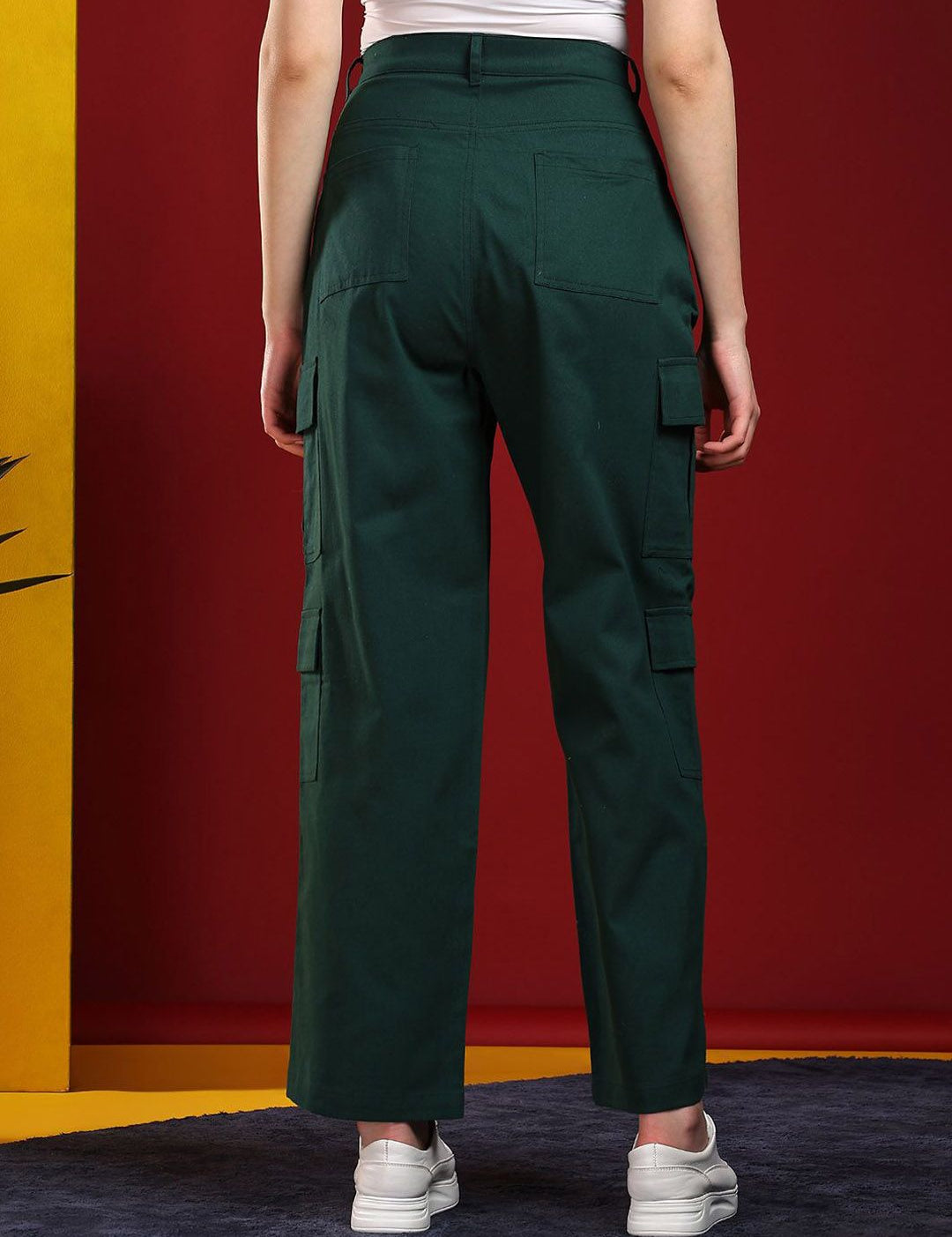 Kotty Womens Straight Fit High-Rise Stretchable Cargo Jeans