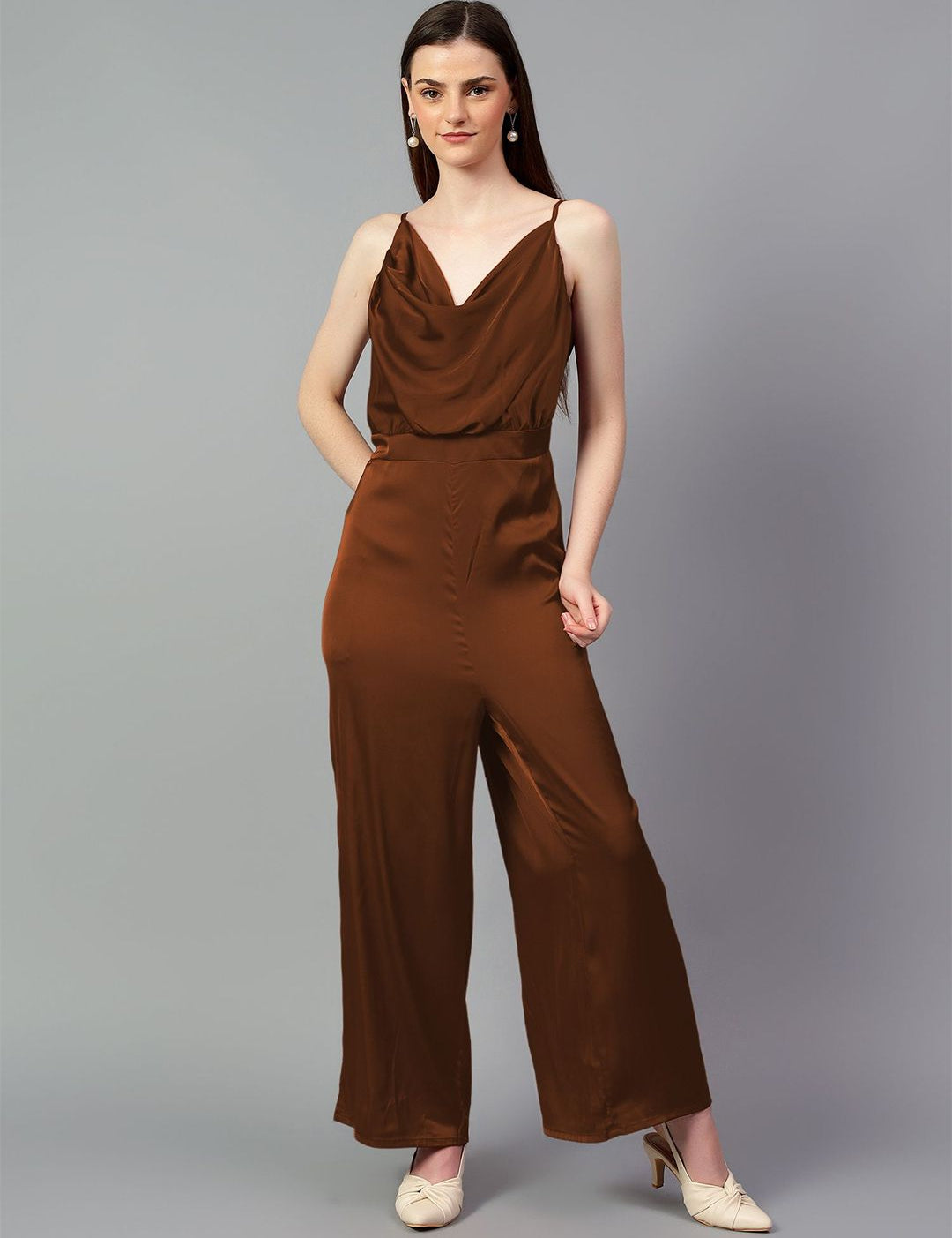 Kotty Women Solid Cowl Neck Basic Jumpsuit