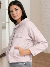 Kotty Women Spread Collar Solid Denim Jacket