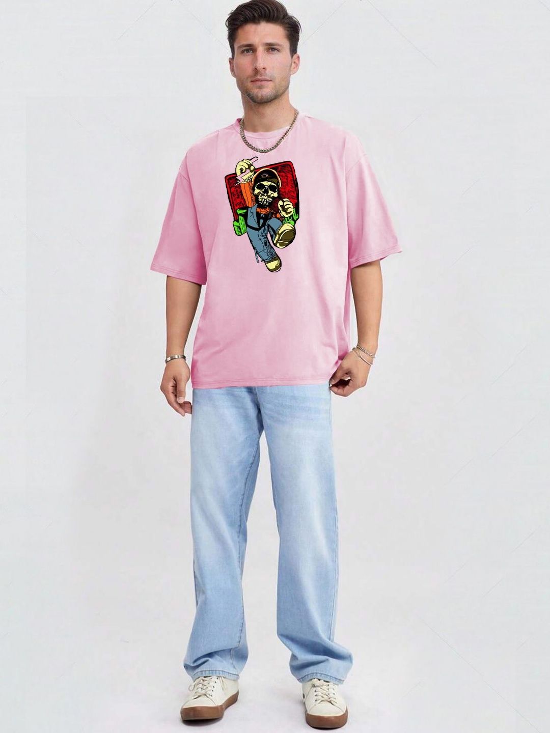 Kotty Men Graphic Printed Round Neck Cotton Oversized T-Shirt