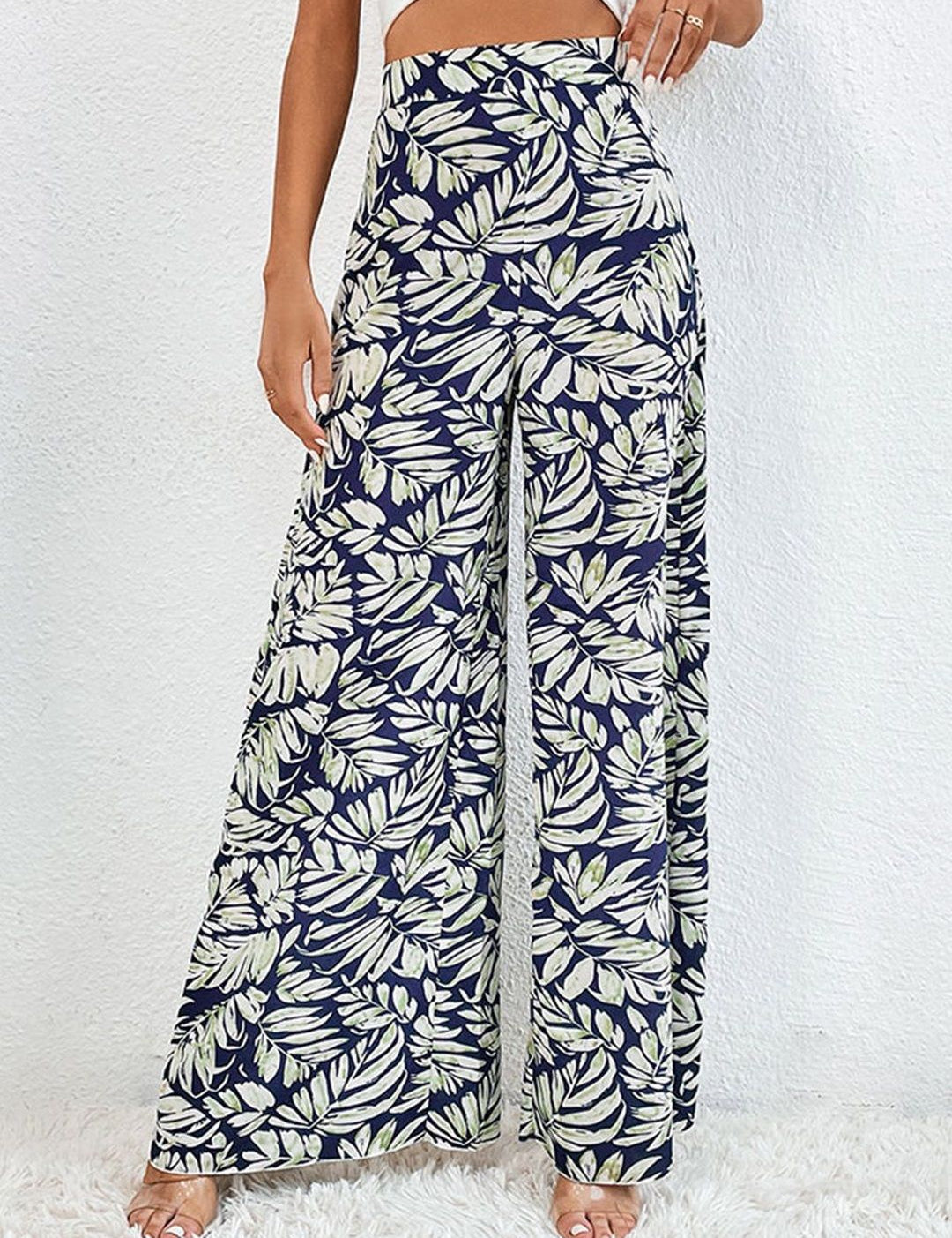 Kotty Women Floral Printed Relaxed Flared High-Rise Easy Wash Trousers