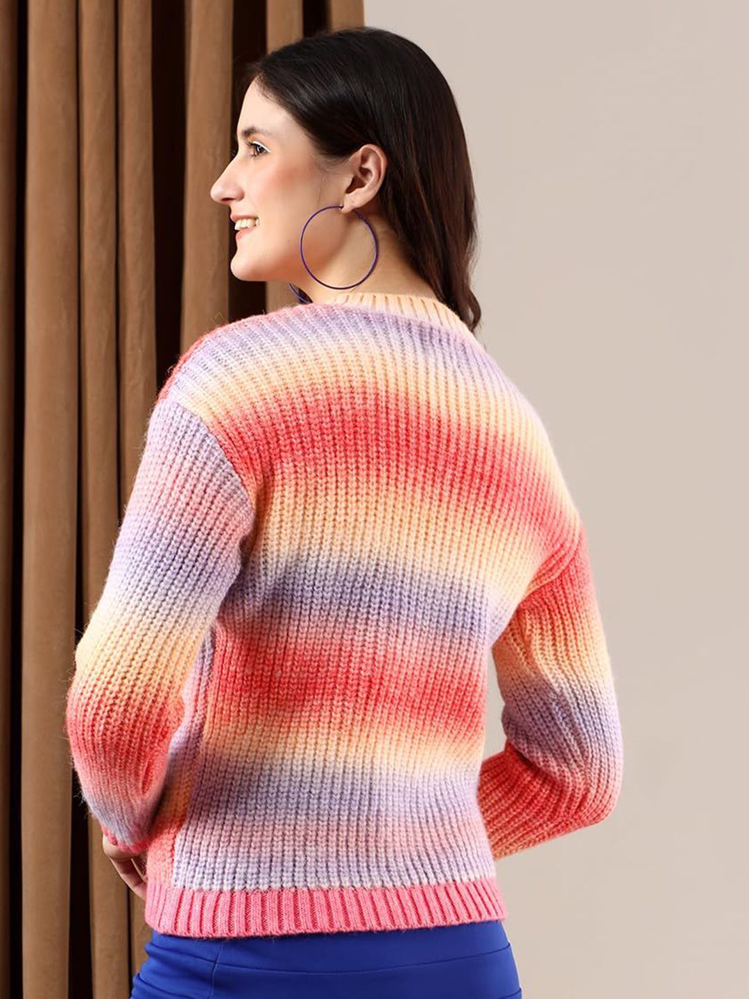 Kotty Striped Crew Neck Cotton Pullover Sweater