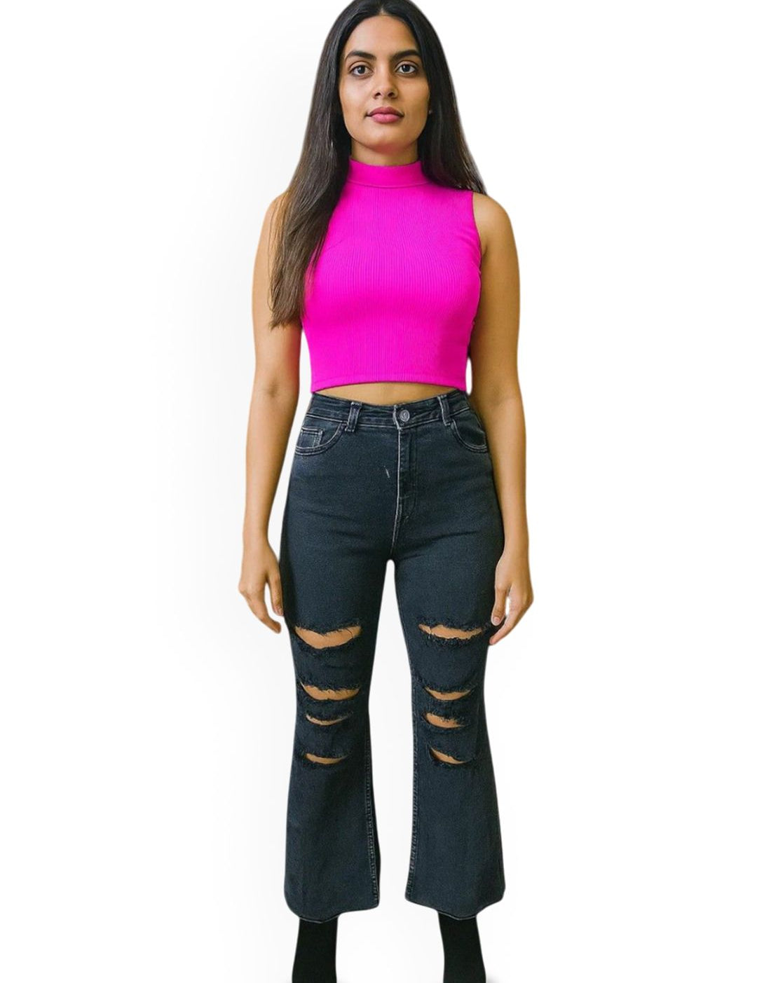 Kotty Women High-Rise Highly Distressed StretchableBootcut Jeans