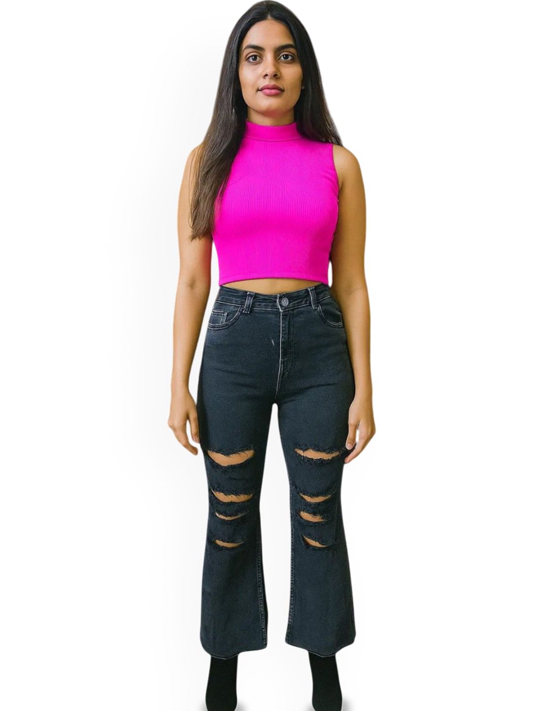 Kotty Women High-Rise Highly Distressed StretchableBootcut Jeans