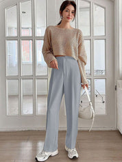 Kotty Women Relaxed Straight Leg Straight Fit High-Rise Cotton Pleated Formal Trousers
