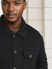 Kotty Men Solid Spread Collar Denim Jacket