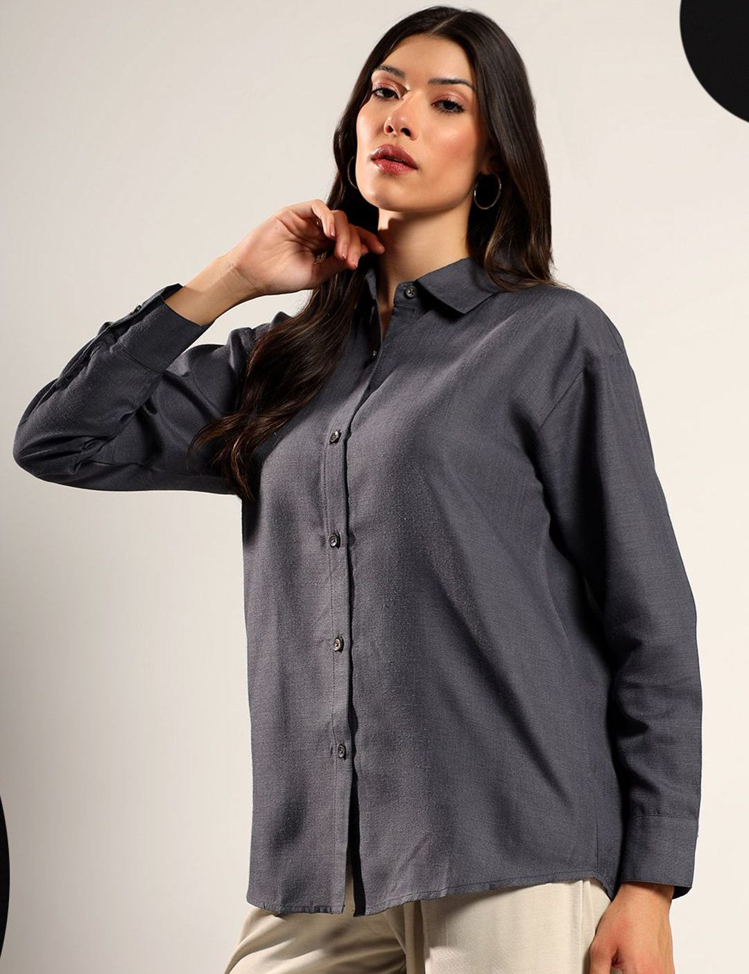 Kotty Women Relaxed Fit Solid Spread Collar Cotton Casual Shirt