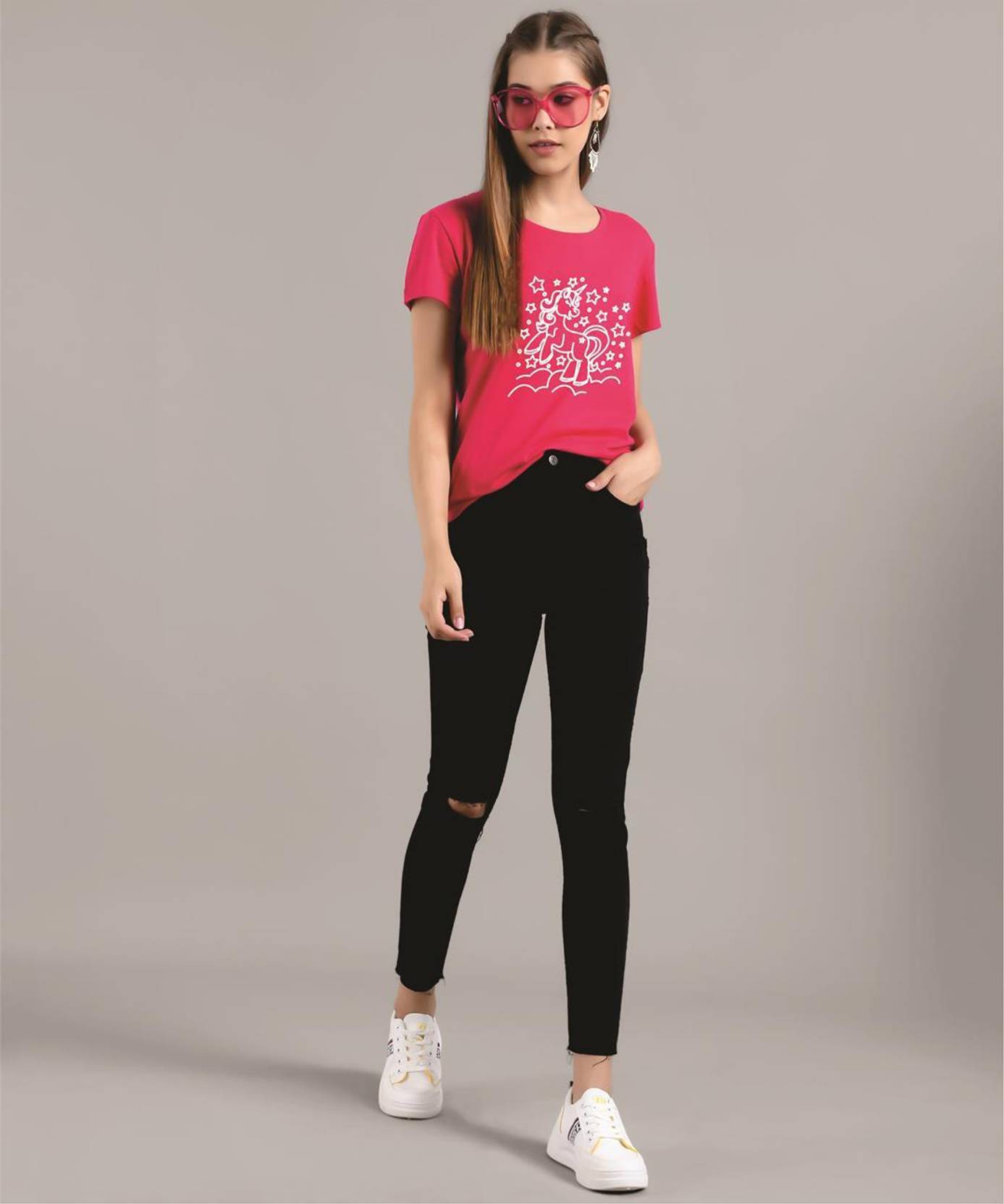 KOTTY Pack of 2 Women Printed Round Neck Pure Cotton Multicolor T-Shirt