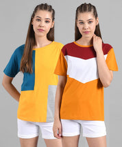 KOTTY Pack of 2 Women Colorblock Round Neck Cotton Blend Multicolor T-Shirt