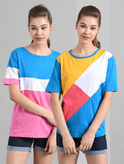KOTTY Pack of 2 Women Colorblock Round Neck Cotton Blend Multicolor T-Shir
