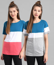 KOTTY Pack of 2 Women Colorblock Round Neck Cotton Blend Multicolor T-Shirt