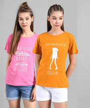 KOTTY Pack of 2 Women Colorblock Round Neck Cotton Blend Multicolor T-Shirt