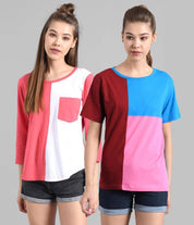 KOTTY Pack of 2 Women Colorblock Round Neck Cotton Blend Multicolor T-Shirt