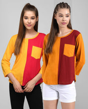 KOTTY Pack of 2 Women Colorblock Round Neck Cotton Blend Multicolor T-Shirt