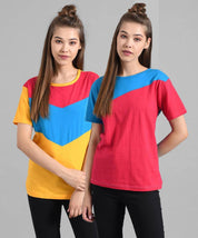KOTTY Pack of 2 Women Colorblock Round Neck Cotton Blend Multicolor T-Shirt