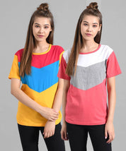 KOTTY Pack of 2 Women Colorblock Round Neck Cotton Blend Multicolor T-Shirt