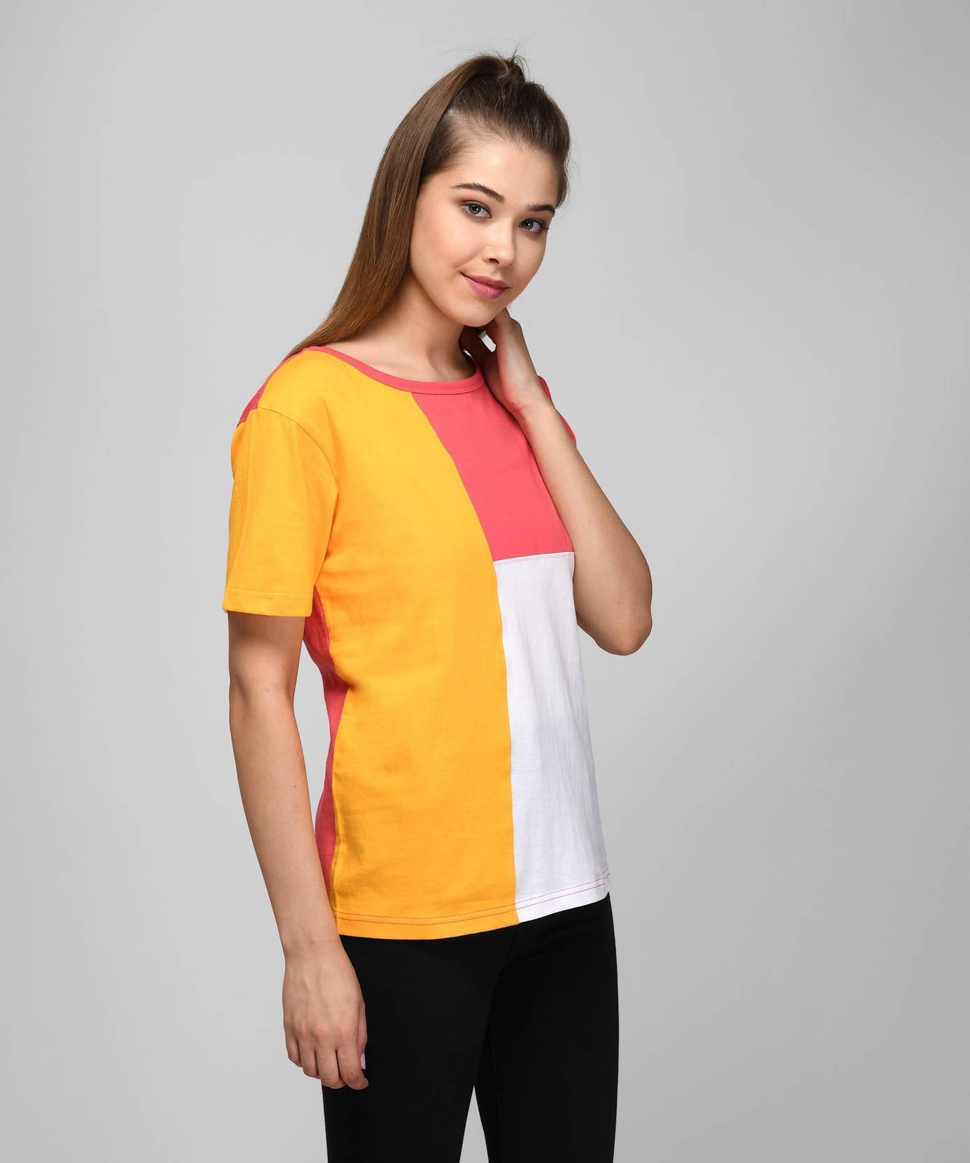 KOTTY Pack of 2 Women Colorblock Round Neck Cotton Blend Multicolor T-Shirt