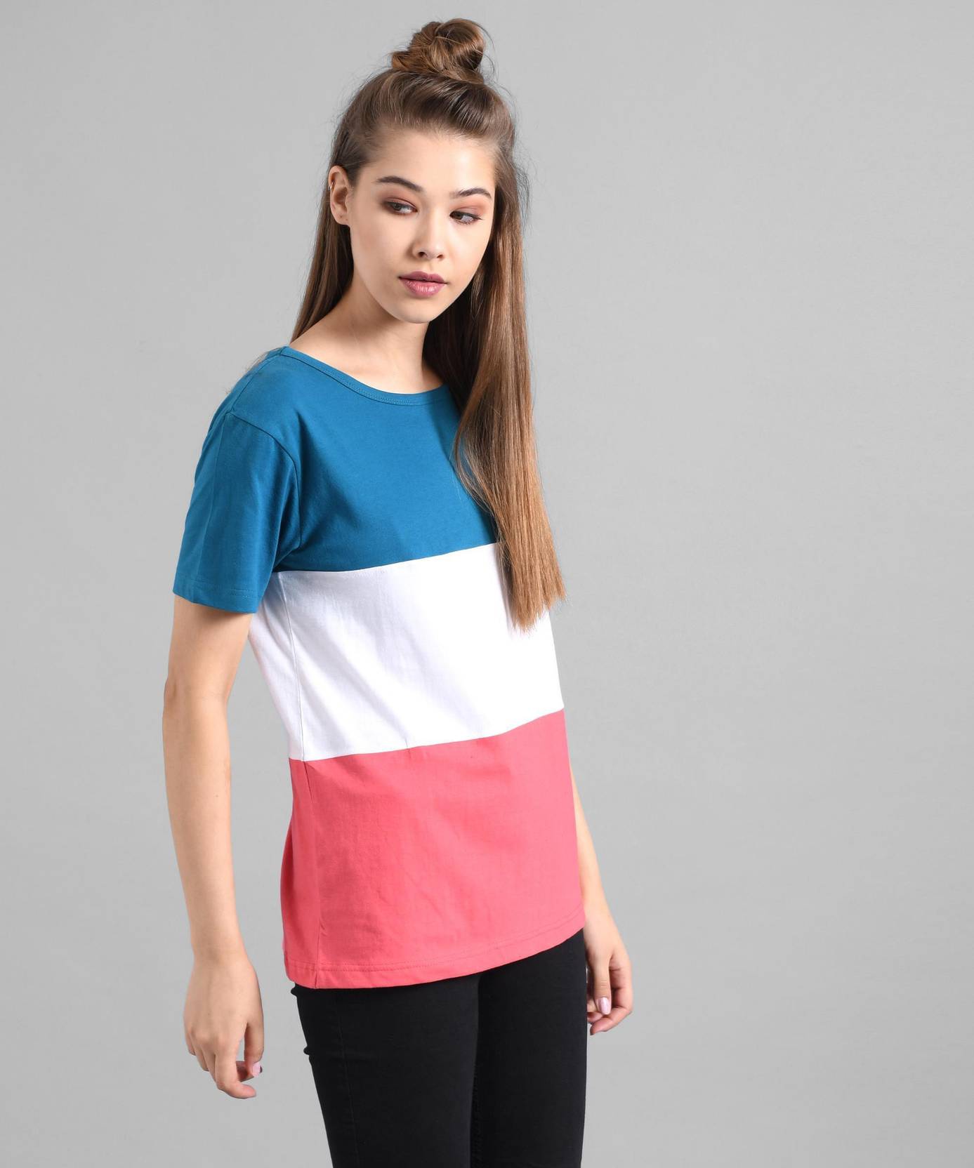 KOTTY Pack of 2 Women Colorblock Round Neck Cotton Blend Multicolor T-Shirt