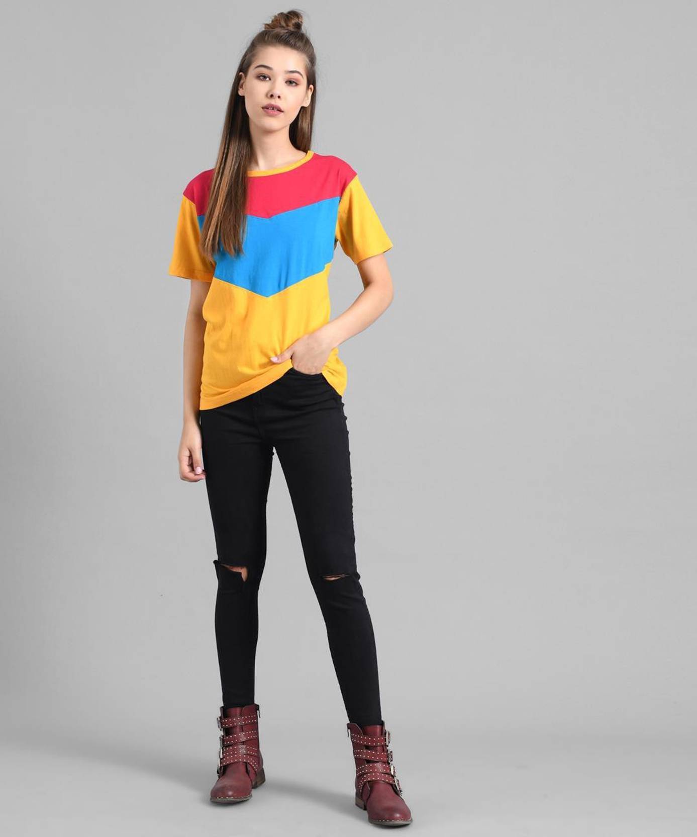 KOTTY Pack of 2 Women Colorblock Round Neck Cotton Blend Multicolor T-Shirt