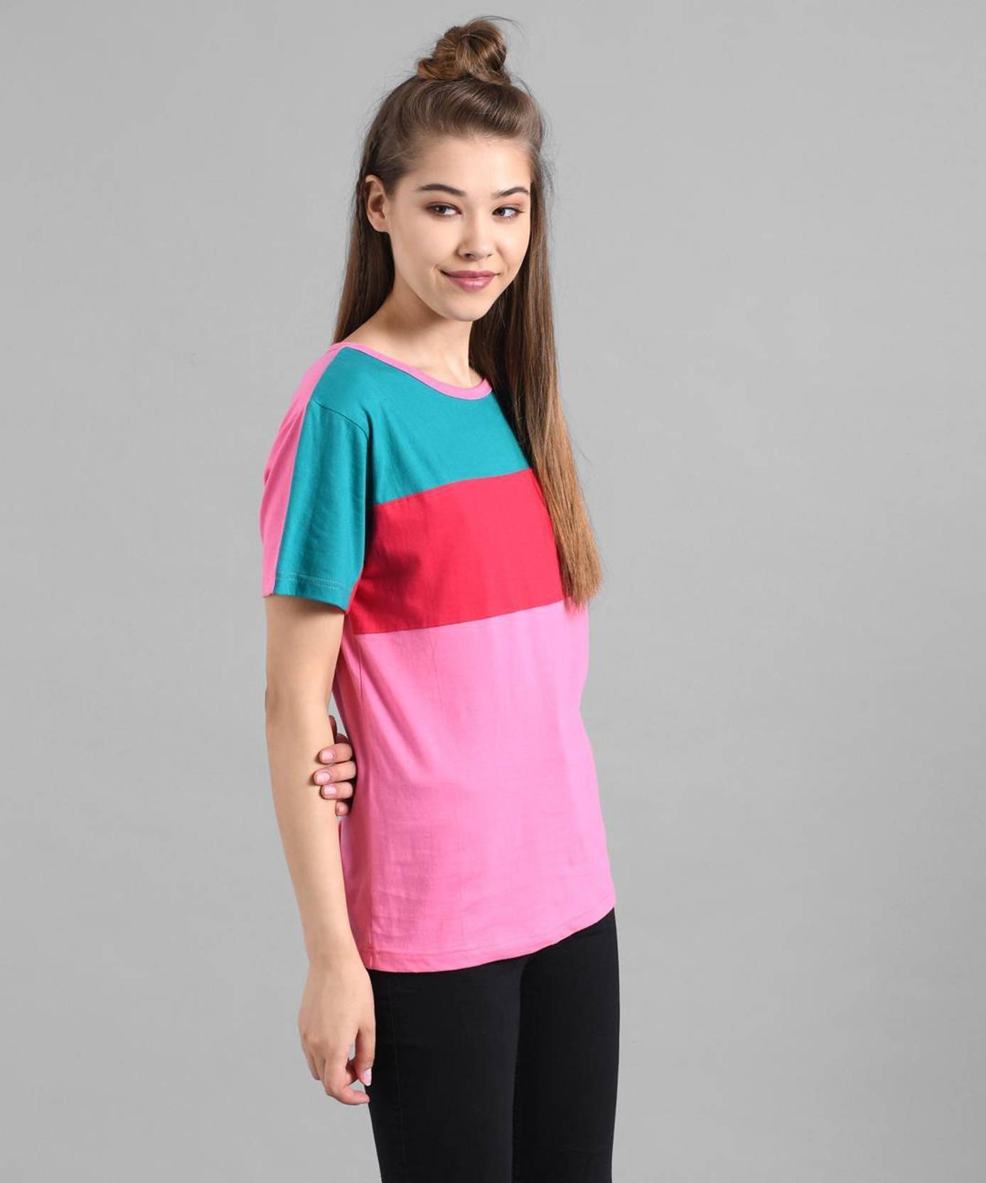 KOTTY Pack of 2 Women Colorblock Round Neck Cotton Blend Multicolor T-Shirt
