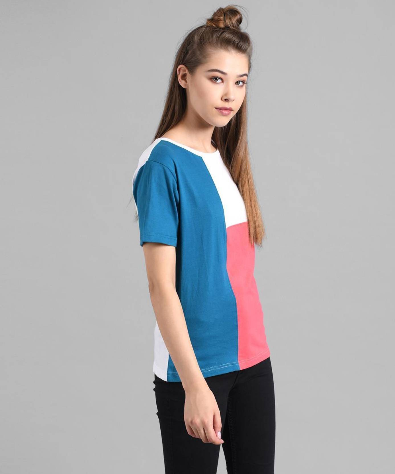KOTTY Pack of 2 Women Colorblock Round Neck Cotton Blend Multicolor T-Shirt