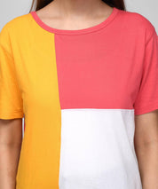 KOTTY Pack of 2 Women Colorblock Round Neck Cotton Blend Multicolor T-Shirt