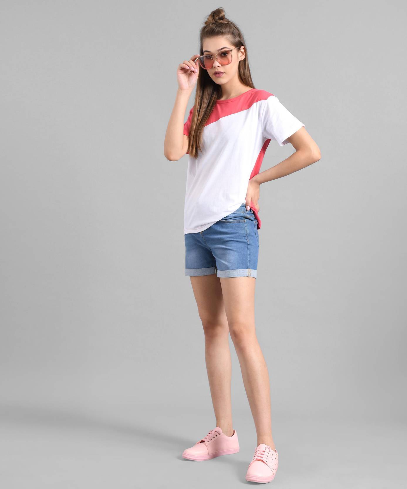 KOTTY Pack of 2 Women Colorblock Round Neck Cotton Blend Multicolor T-Shirt