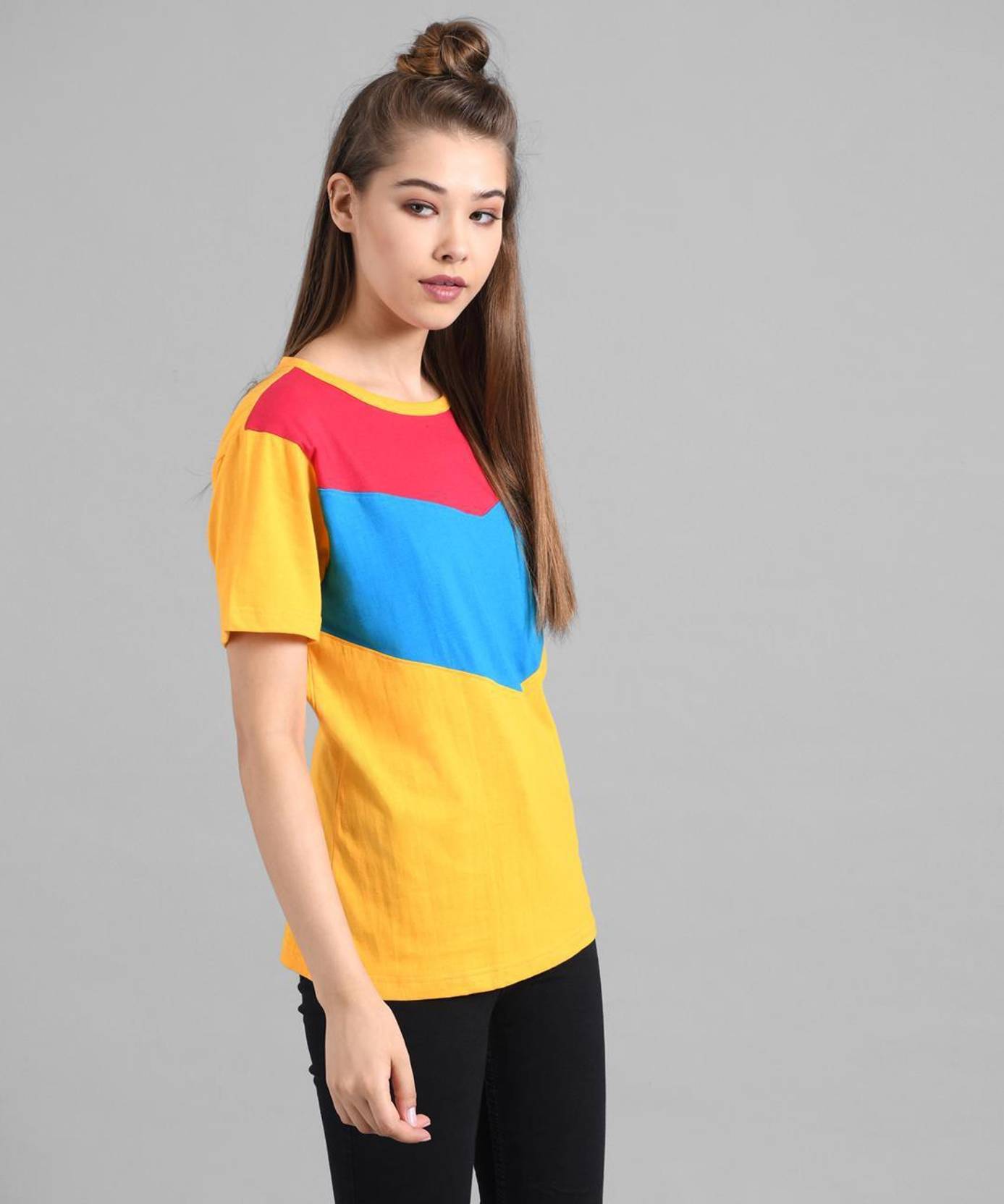 KOTTY Pack of 2 Women Colorblock Round Neck Cotton Blend Multicolor T-Shirt