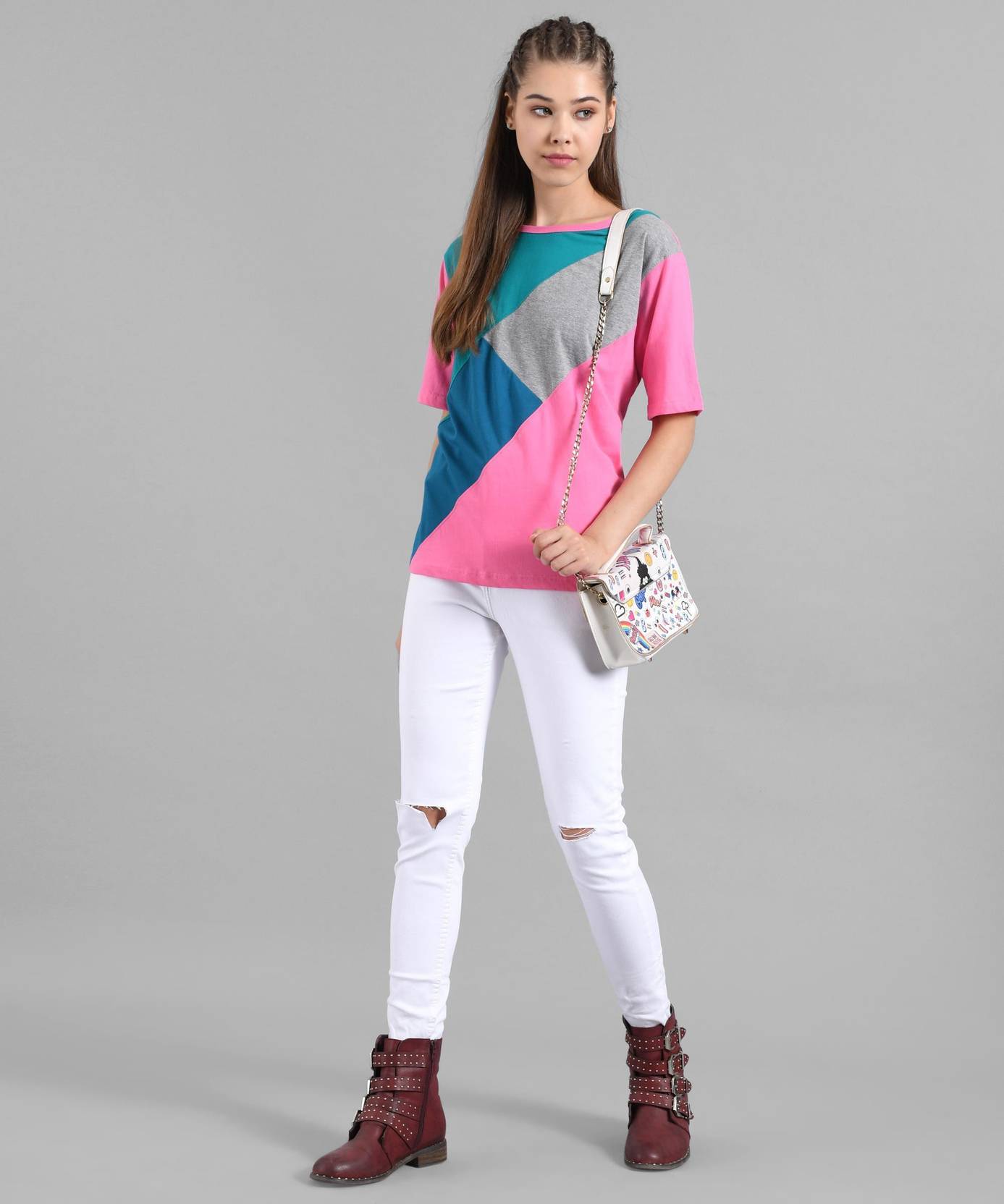 KOTTY Pack of 2 Women Colorblock Round Neck Cotton Blend Multicolor T-Shirt