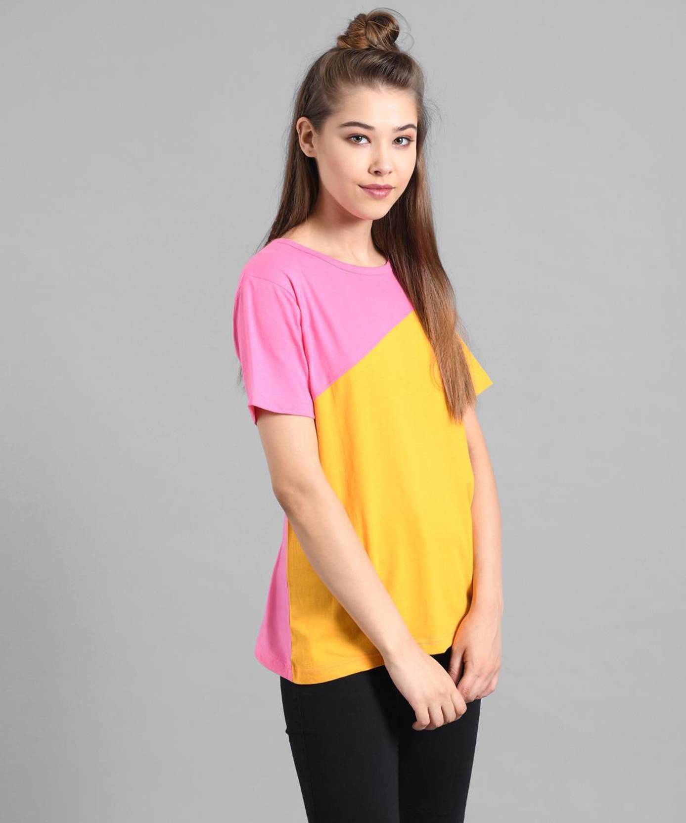 KOTTY Pack of 2 Women Colorblock Round Neck Cotton Blend Multicolor T-Shirt