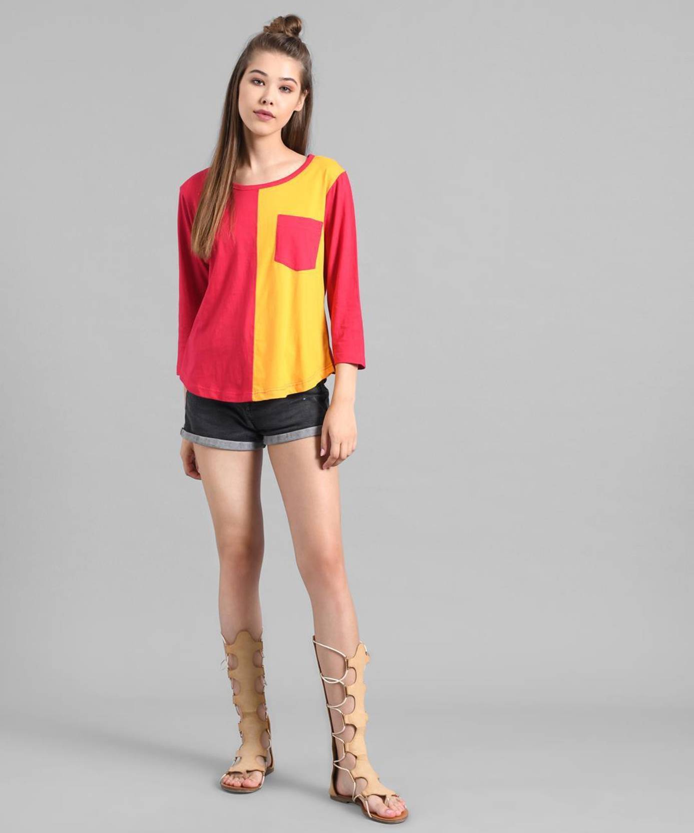 KOTTY Pack of 2 Women Colorblock Round Neck Cotton Blend Multicolor T-Shirt ₹849₹99915% off i
