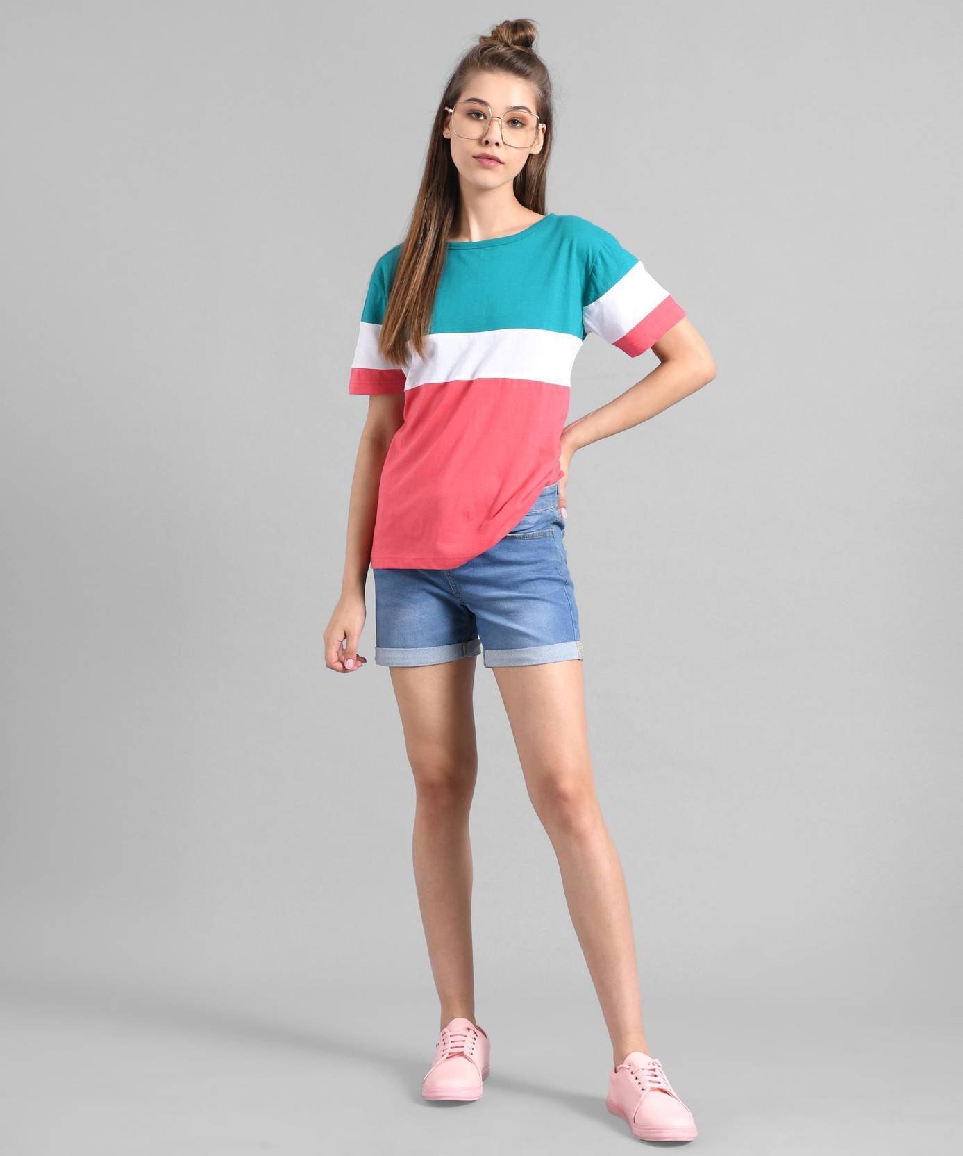 KOTTY Pack of 2 Women Colorblock Round Neck Cotton Blend Multicolor T-Shirt