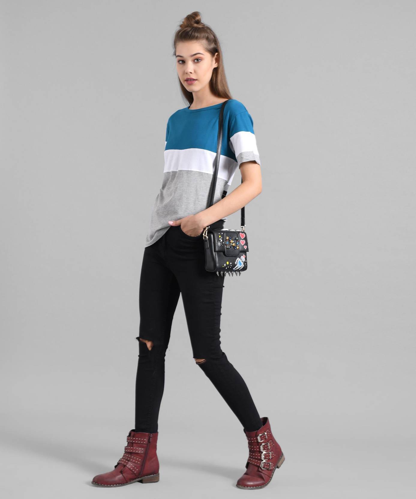 KOTTY Pack of 2 Women Colorblock Round Neck Cotton Blend Multicolor T-Shirt