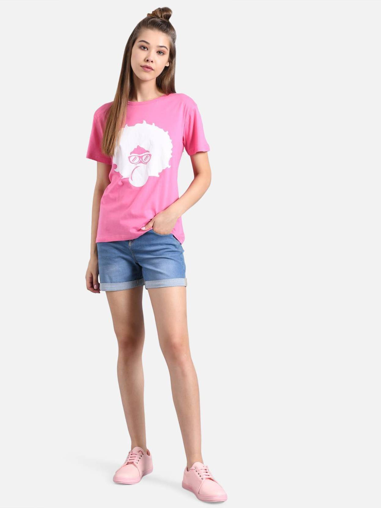 KOTTY Pack of 2 Women Printed Round Neck Cotton Blend Multicolor T-Shirt