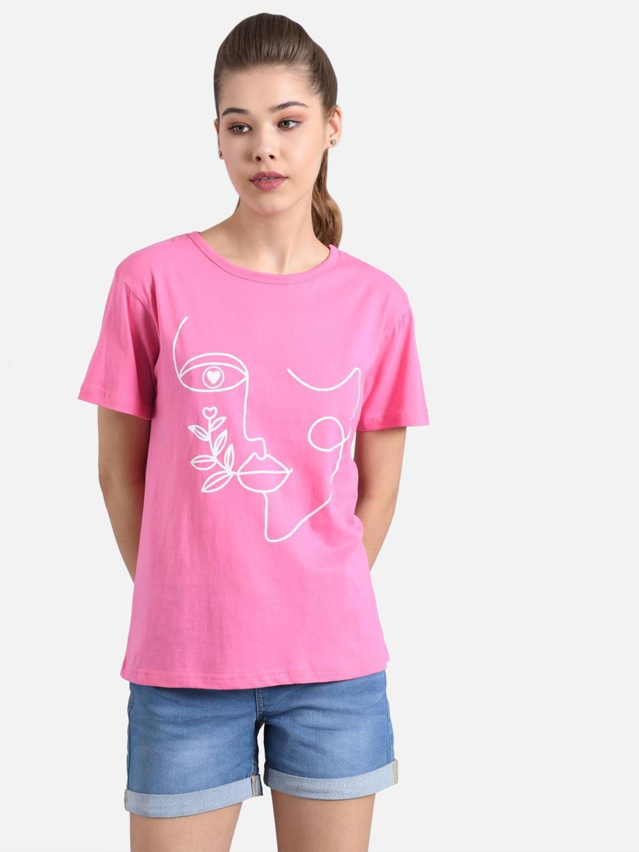 KOTTY Pack of 2 Women Printed Round Neck Cotton Blend Multicolor T-Shirt