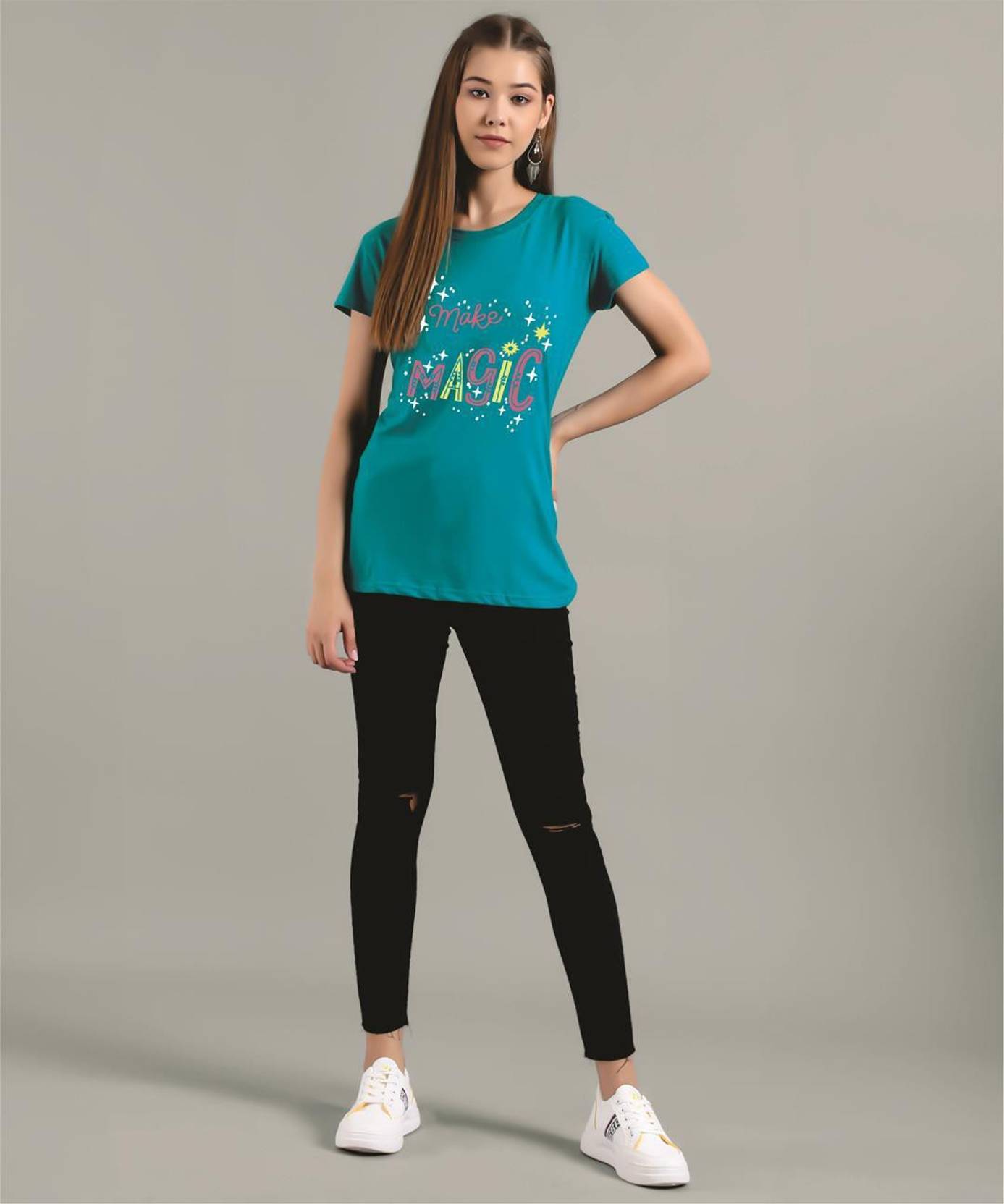 KOTTY Pack of 2 Women Printed Round Neck Pure Cotton Multicolor T-Shirt